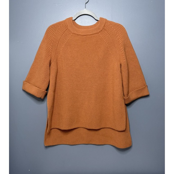 COS Sweaters - COS Sweater Womens XS Orange 100% Wool Raglan 3/4 Sleeve Chunky Knit Boxy Slits